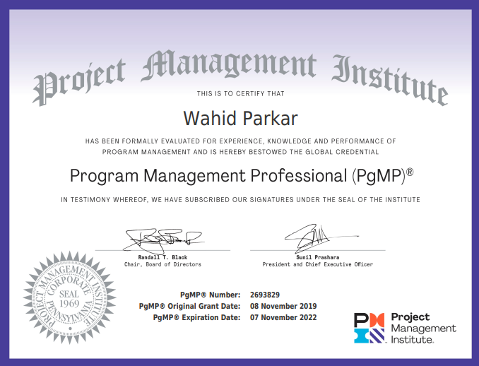 PMP certificate example